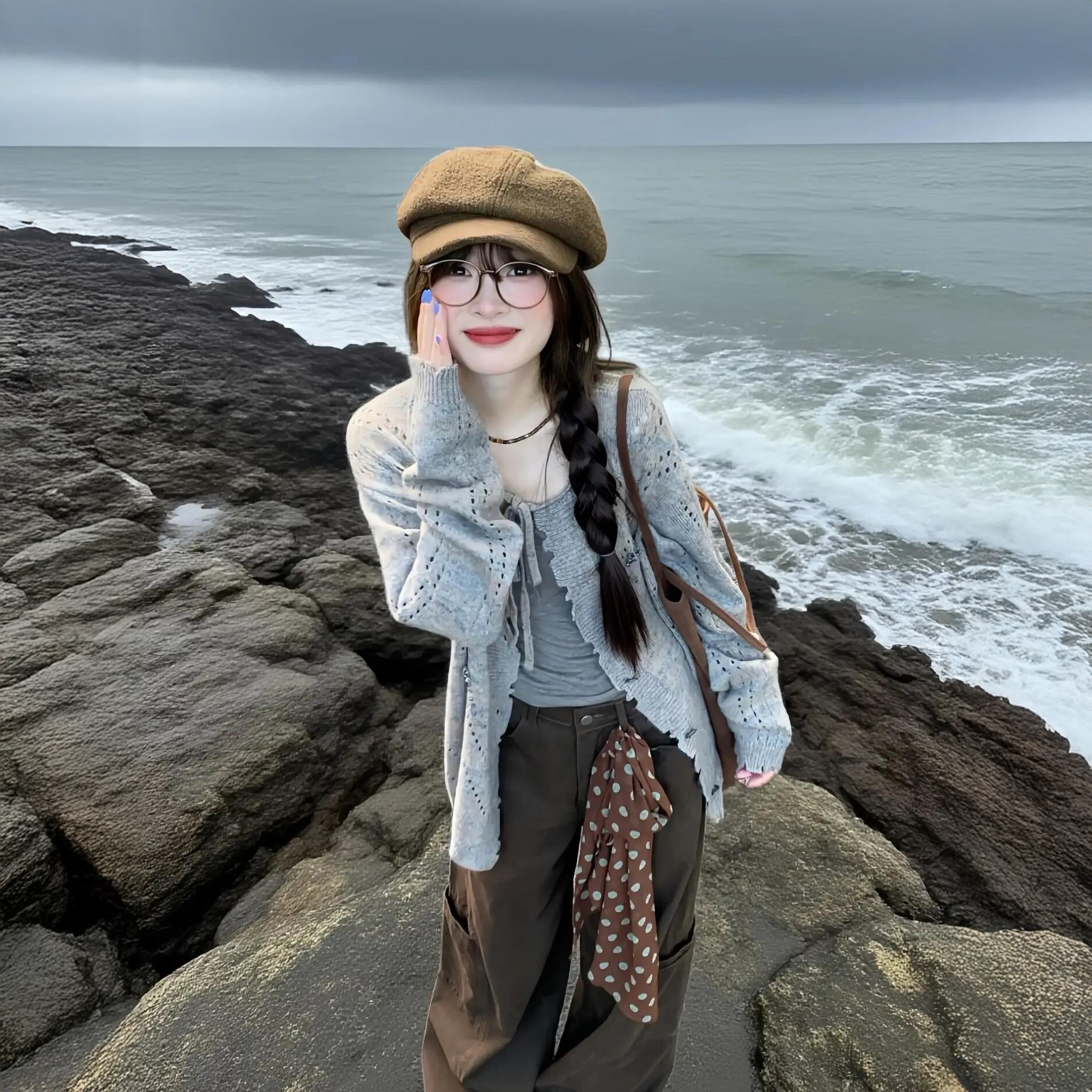 C565+C566+C567慵懒风镂空针织外套内搭吊带背心阔腿裤三件套装女