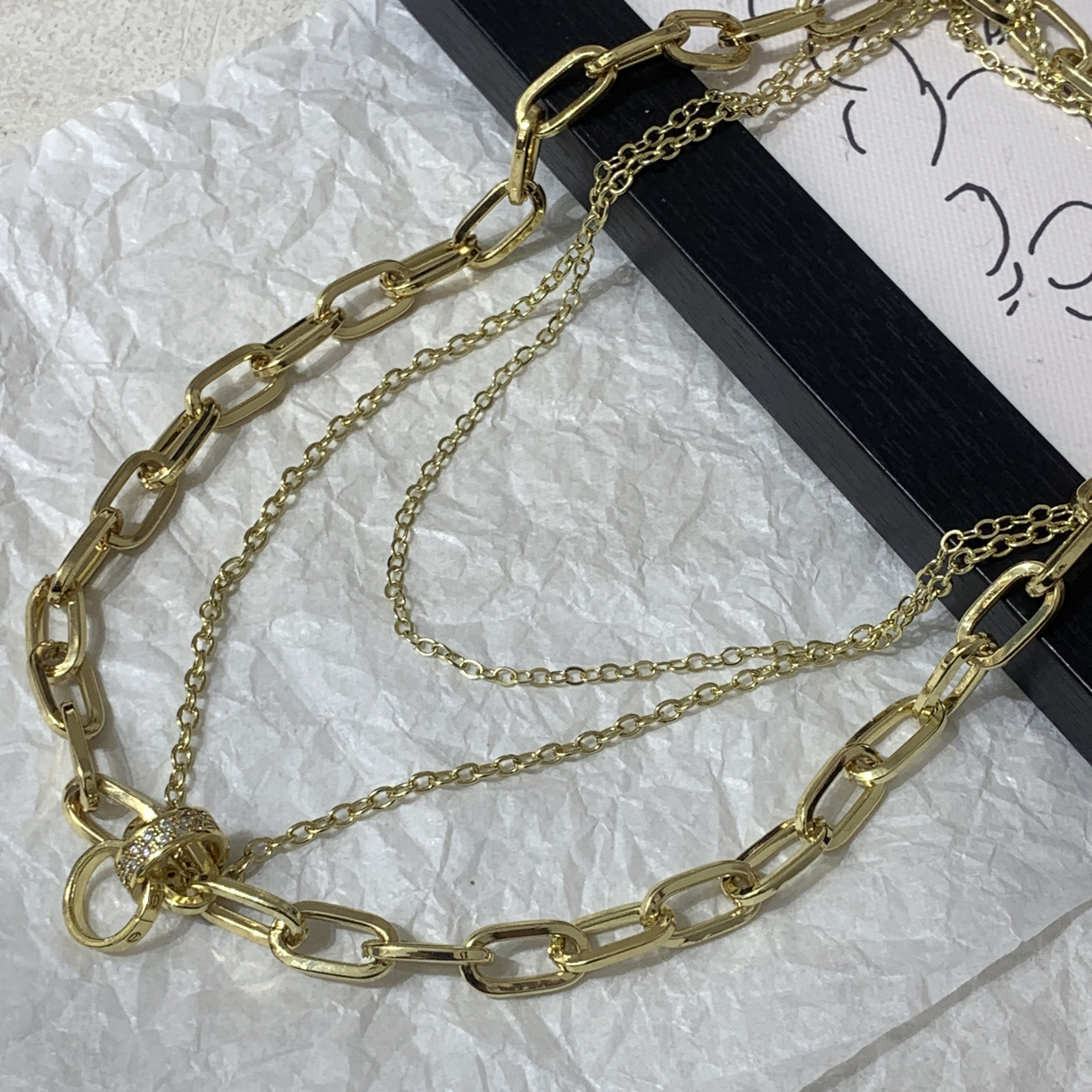 钛钢项链 LARVINA法式叠戴金色项链