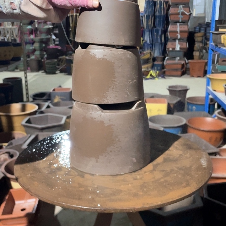 花盆紫泥笔筒三件套