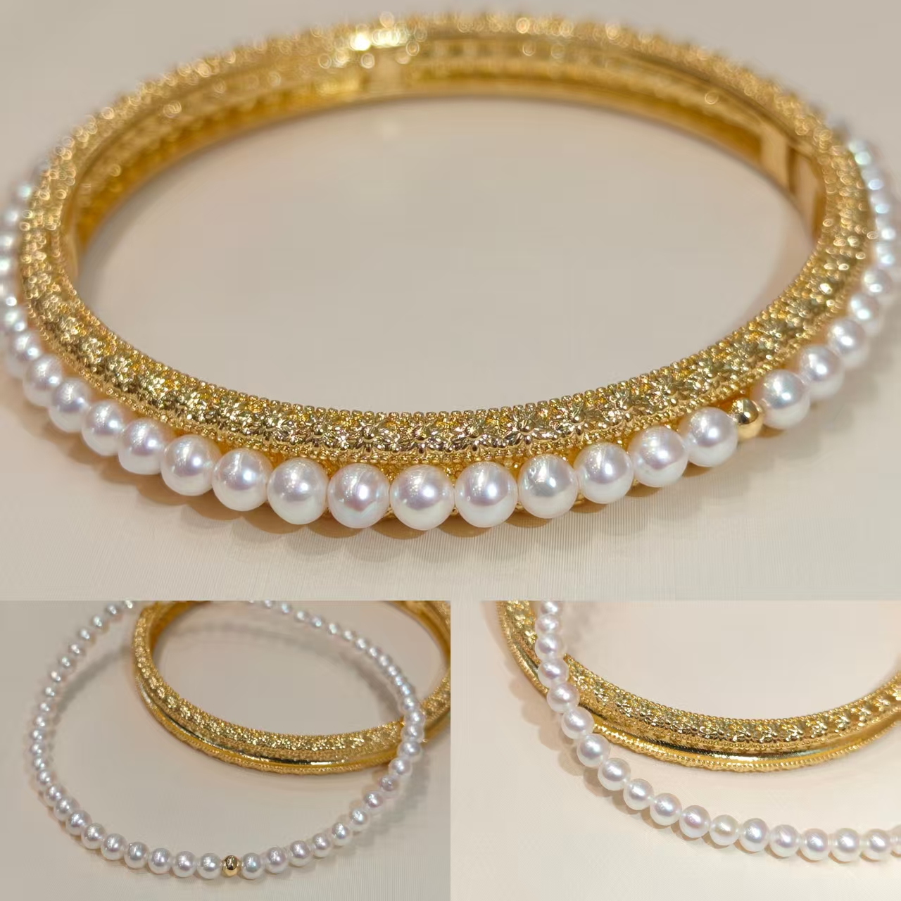 故宫款“婉容镯”手工花丝工艺太阳花轨道手镯淡水珍珠手串两戴款