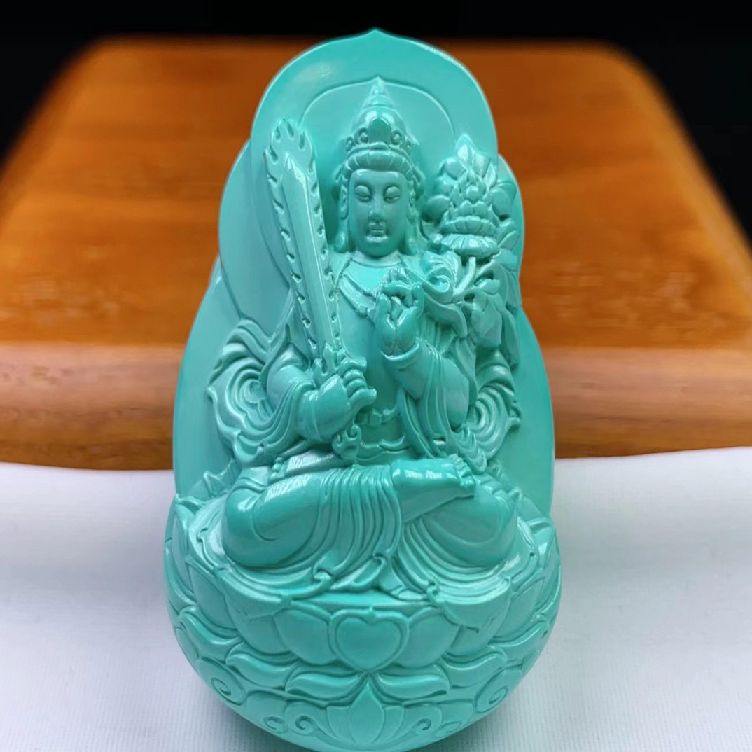 精品绿松石雕件吊坠虚空藏菩萨