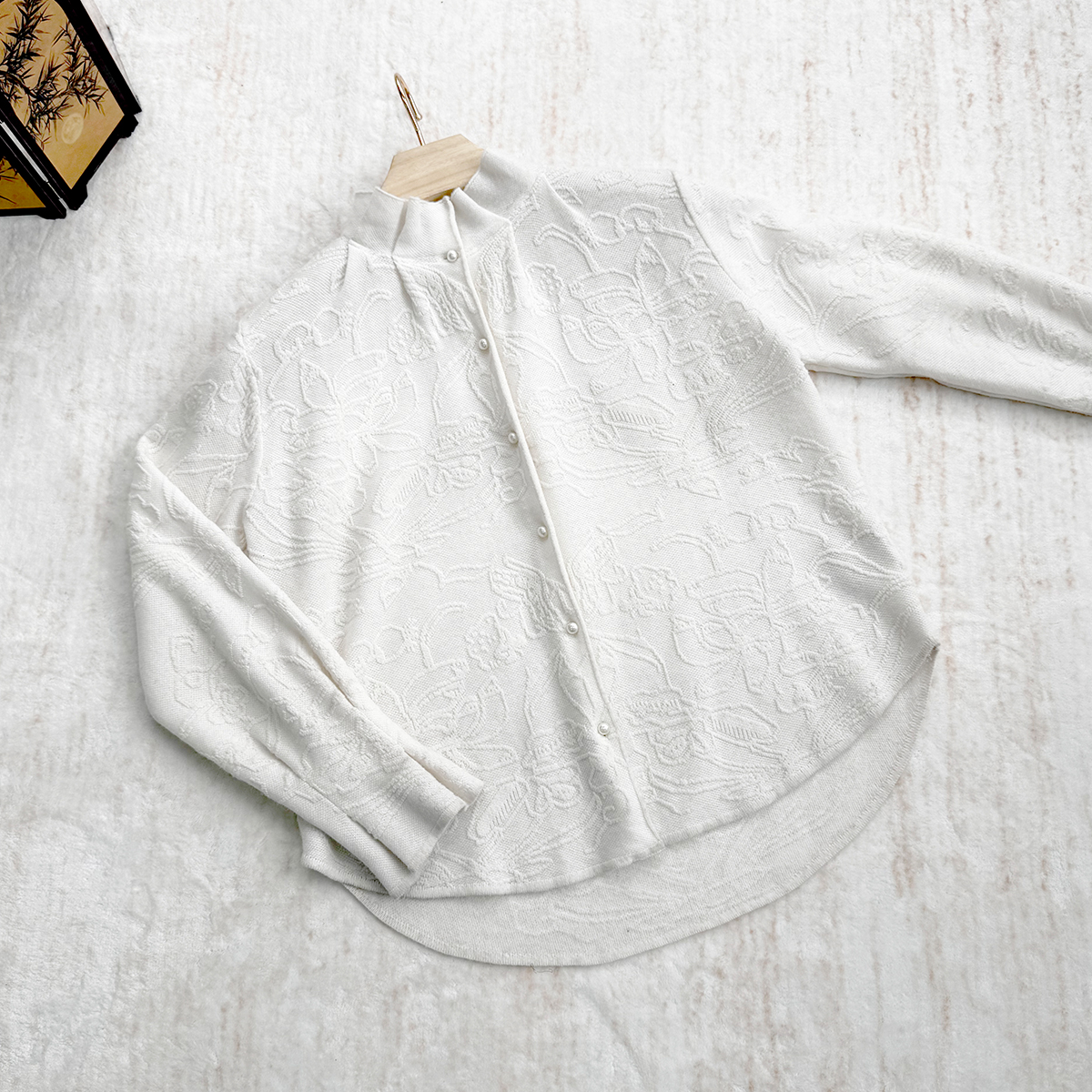 【卷卷新中式】高品质设计师款全羊毛提花木耳领袖针织开衫秋冬新款