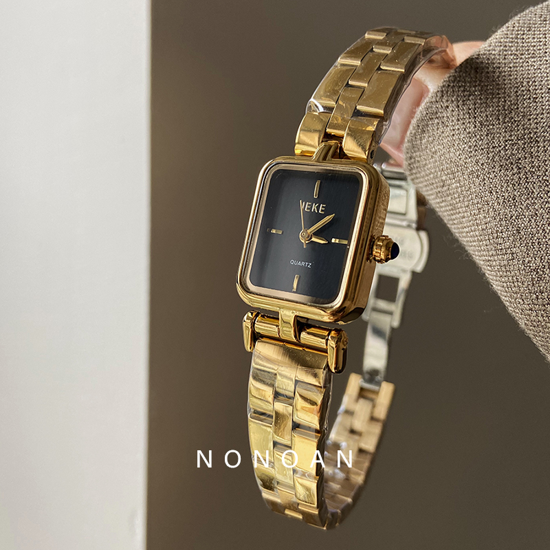NONOAN 黑金方形小表盘时尚高级感精致气质百搭ins风石英手表423
