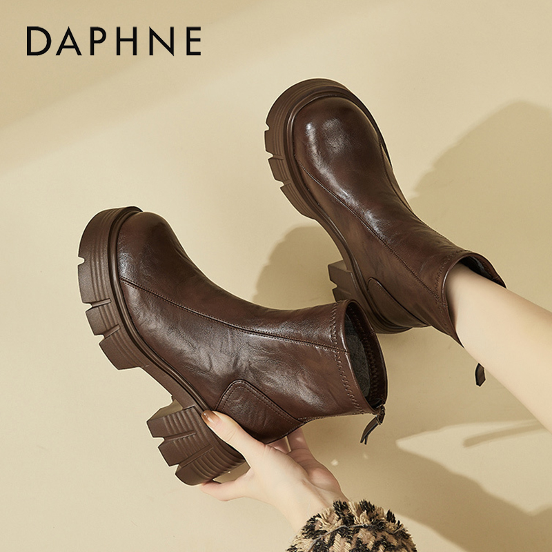 达芙妮厚底切尔西短靴女款冬季加绒2025新款英伦风增高保暖马丁靴