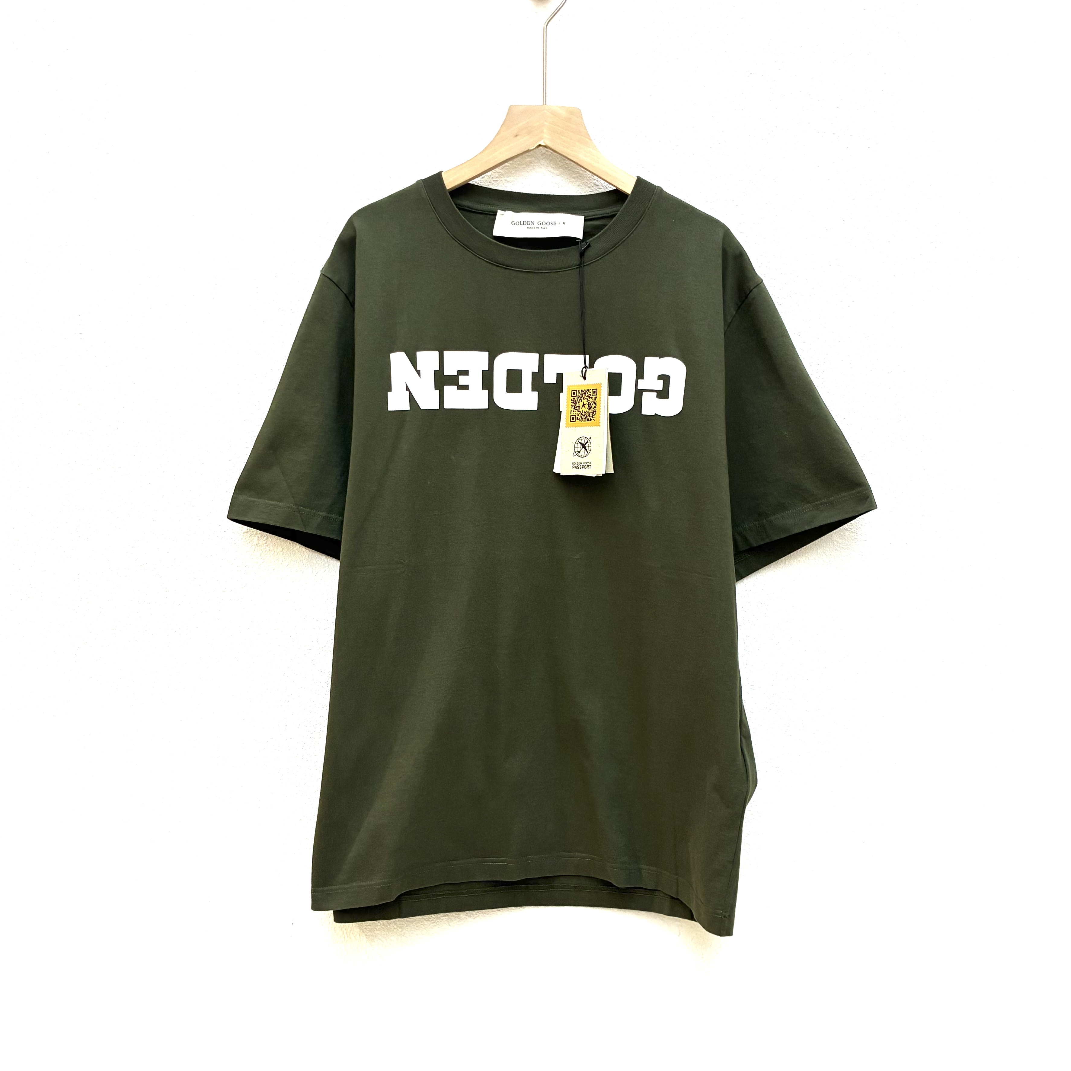 未使用 GOLDEN GOOSE 墨绿色纯棉圆领短袖T恤L码2898
