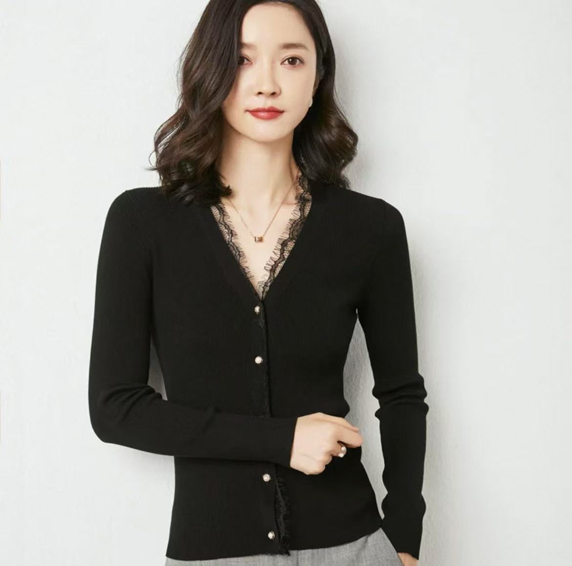 【2019】蕾丝开衫非正式学院风法式掐腰上衣显瘦疏离感穿搭针织衫