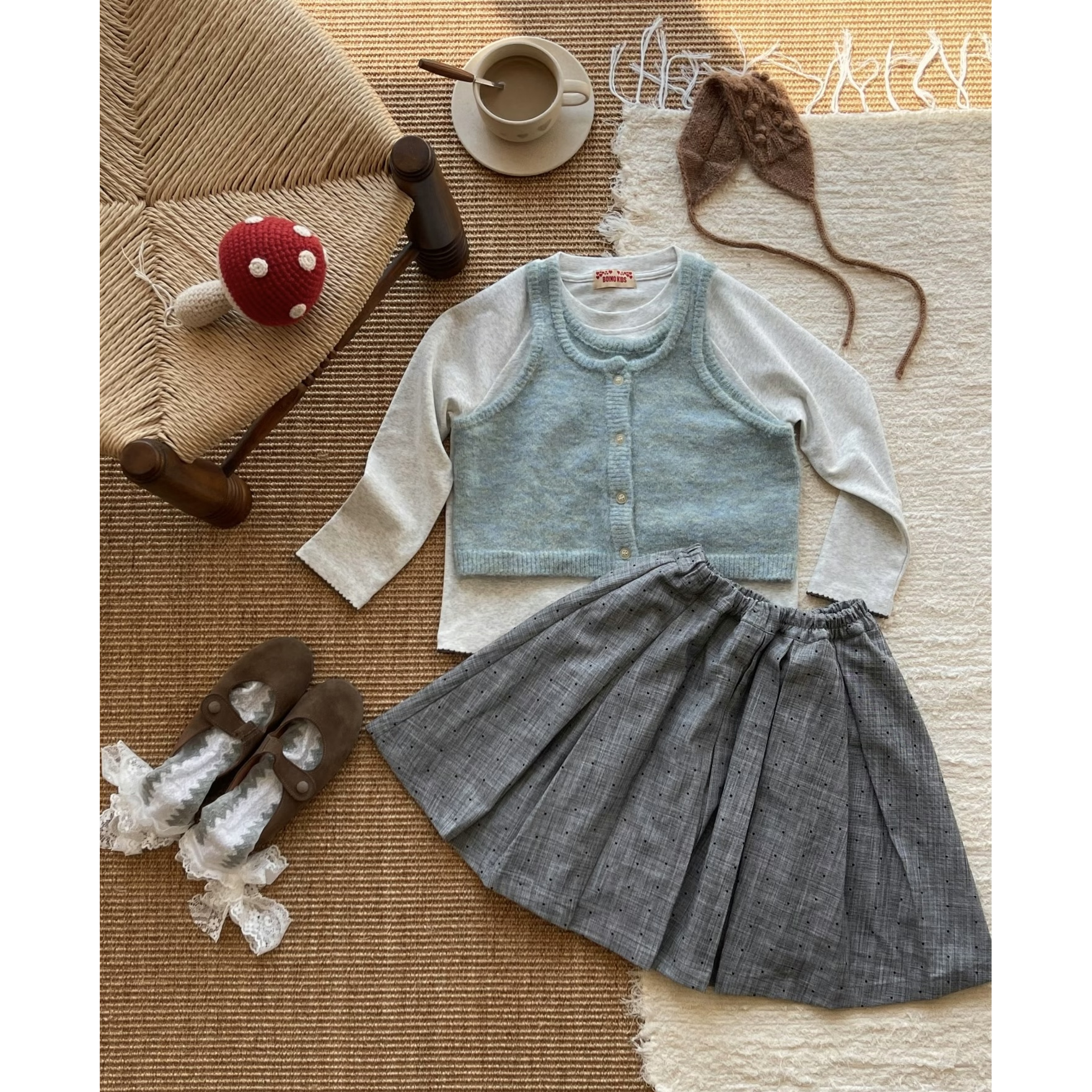 401-灰色花朵加绒卫裤单链接女童洋气衣服