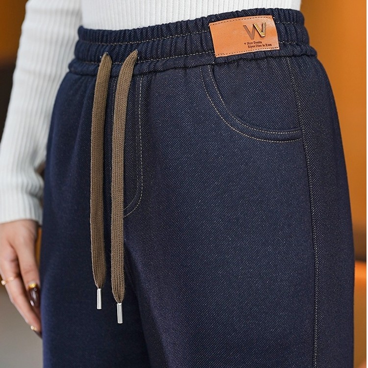 秋冬直筒休闲裤女士牛仔年秋冬新款高腰宽松显瘦薄款窄版阔腿裤子