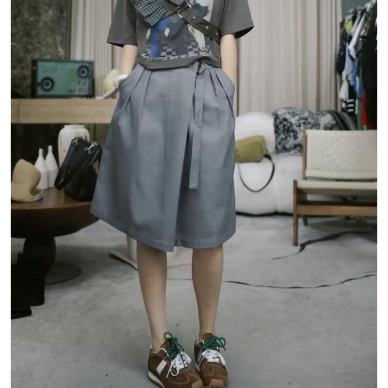 infobyfive福利夏季新款宽松收腰系带半身裙中裙短裤NF0505067