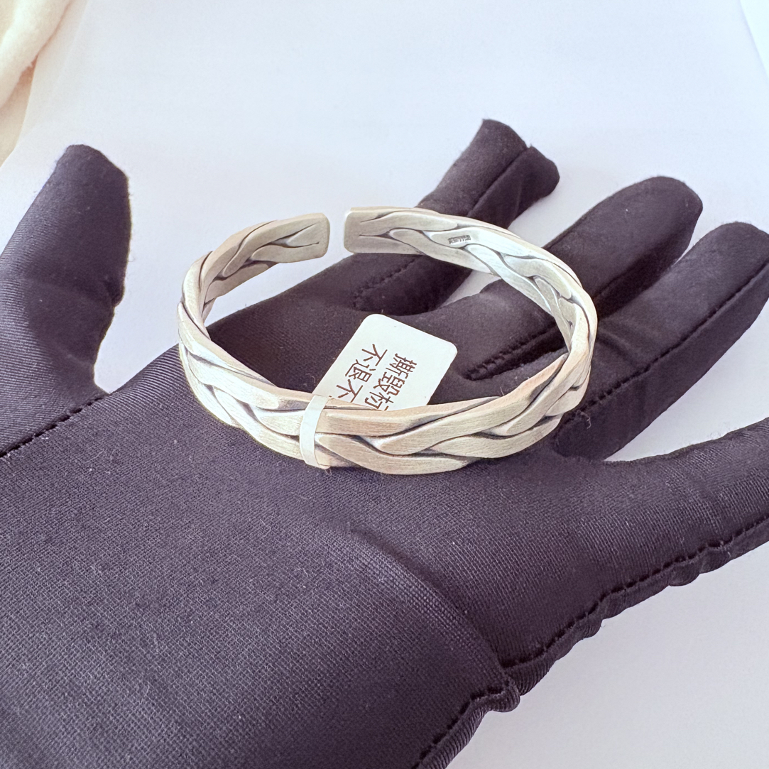 足银手镯 1号足银精工开口手镯素圈可调节镯子