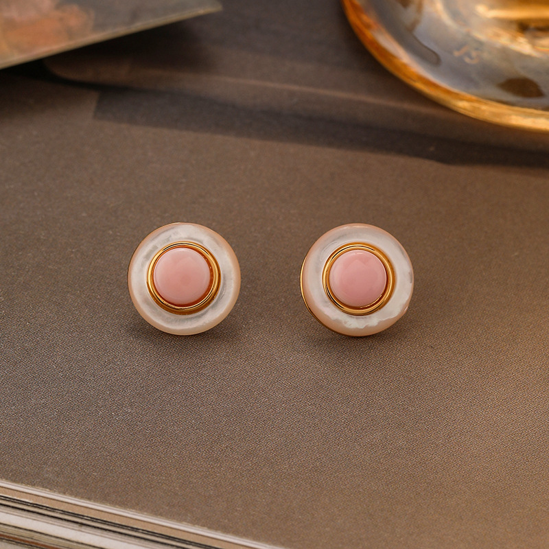 合金贝壳耳饰 欧货DP高品减龄粉色小耳钉-5887