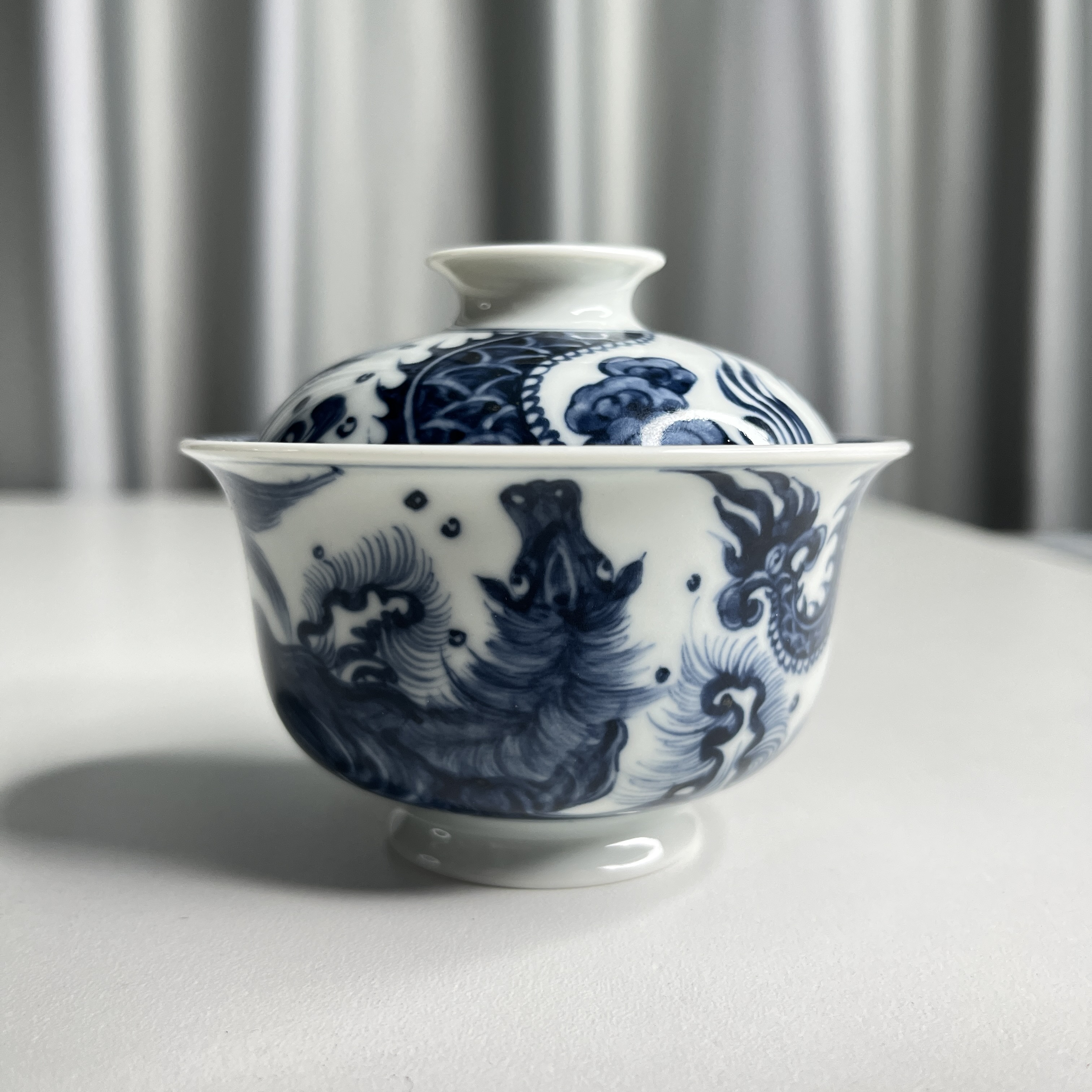 【六哥监制】景德镇手工手绘青花瓷龙马精神盖碗主人杯壶承釉下彩