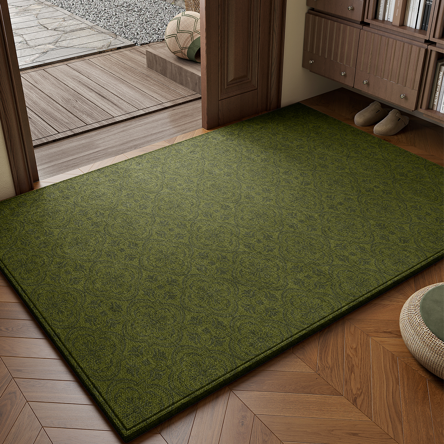 复古绿色入户门垫家用耐脏耐磨免洗防滑防水可裁剪定制大门口脚垫