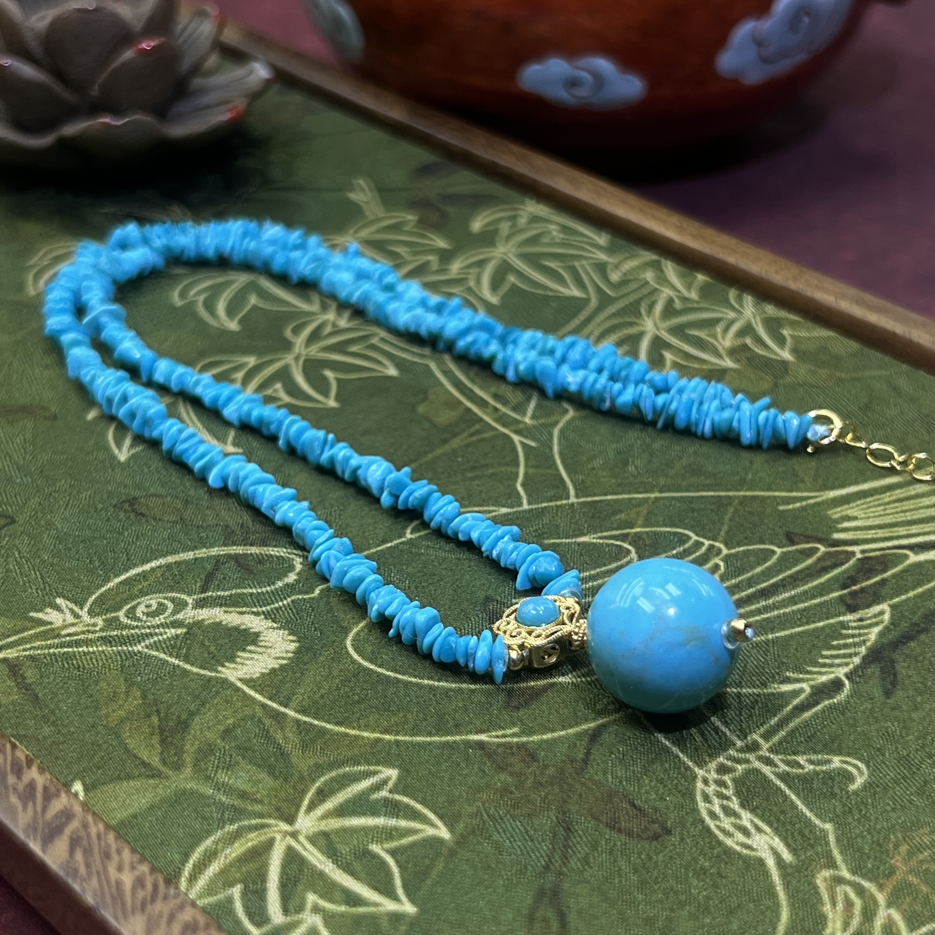 【珺笙·周年专享】精品•原矿暴蓝绿松石925银镶嵌随型项链3-12mm 享