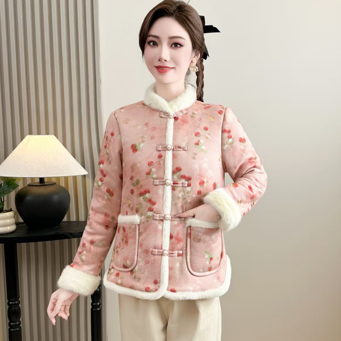 冬季新款新中式拜年服加绒加厚棉服