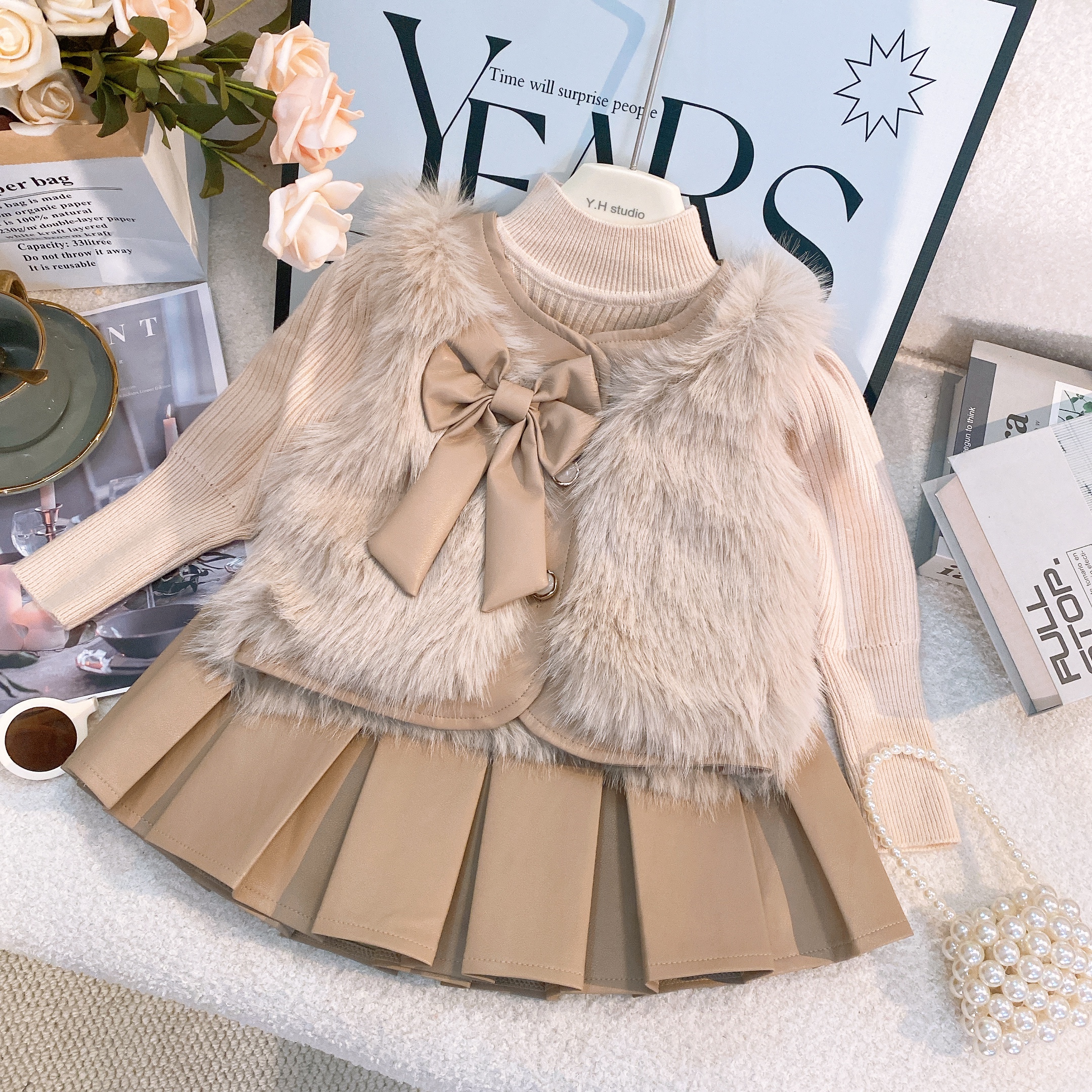 Y3【悦禾】女童套装新款韩版时髦洋气女宝宝马甲百搭上衣套装7371