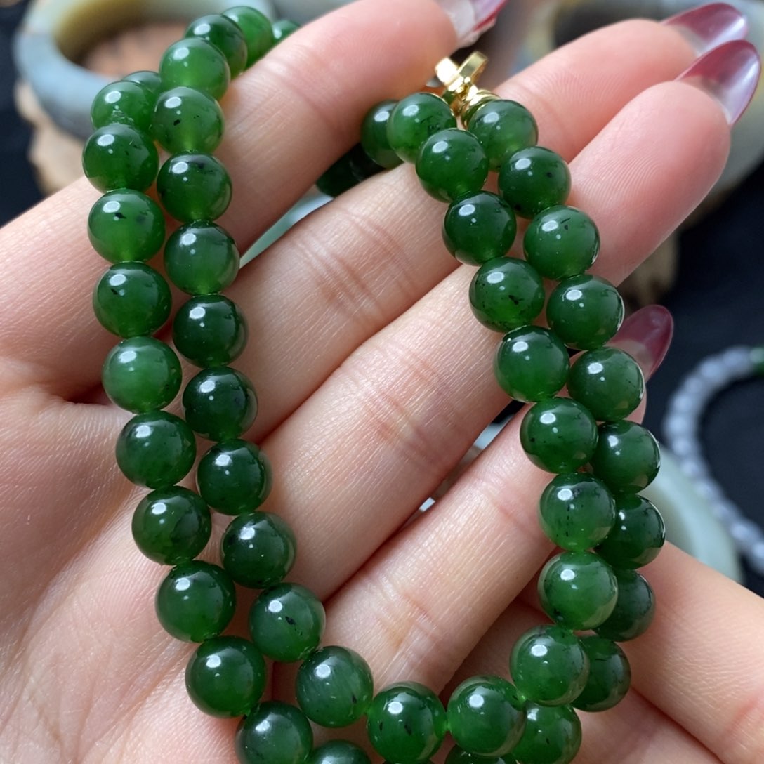 和田玉未镶嵌碧玉菠菜绿项链卡7.7mm