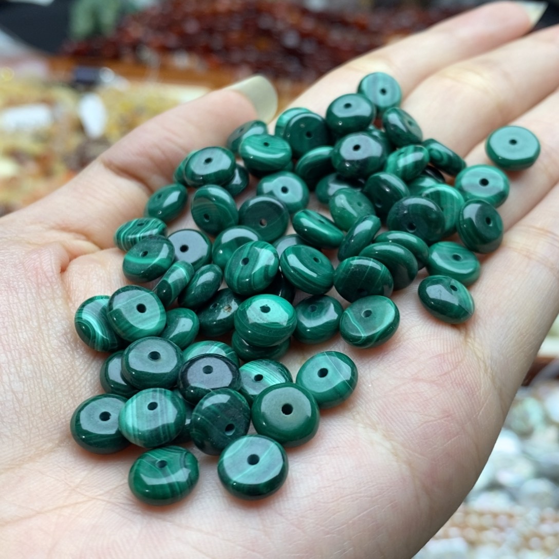 玛瑙/玉髓未镶嵌珠宝半成品10个装天然孔雀石隔片8mm