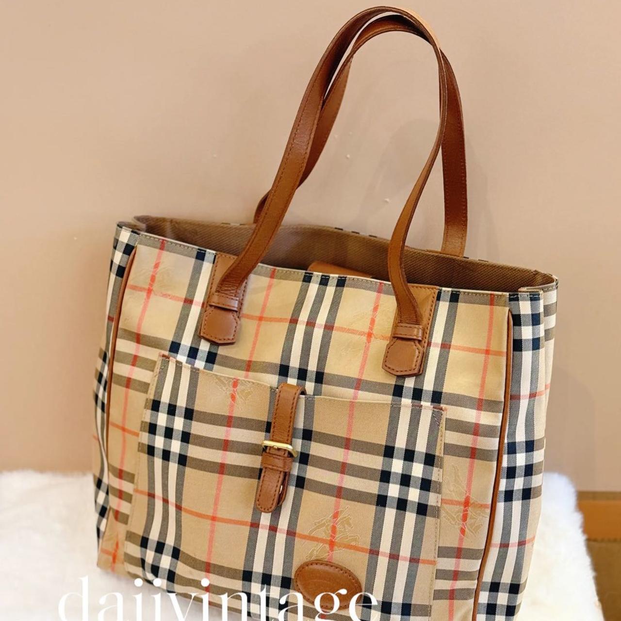 95新 BURBERRY/博柏利 大吉中古/Burberry格纹拼棕托特单肩包
