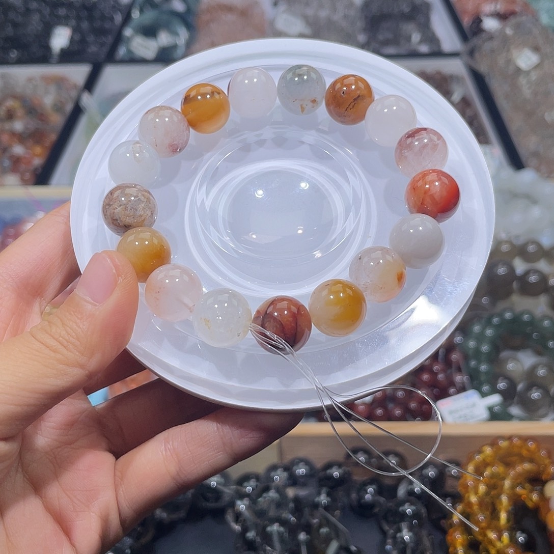 烟晶手链银S925镶嵌兔毛13+