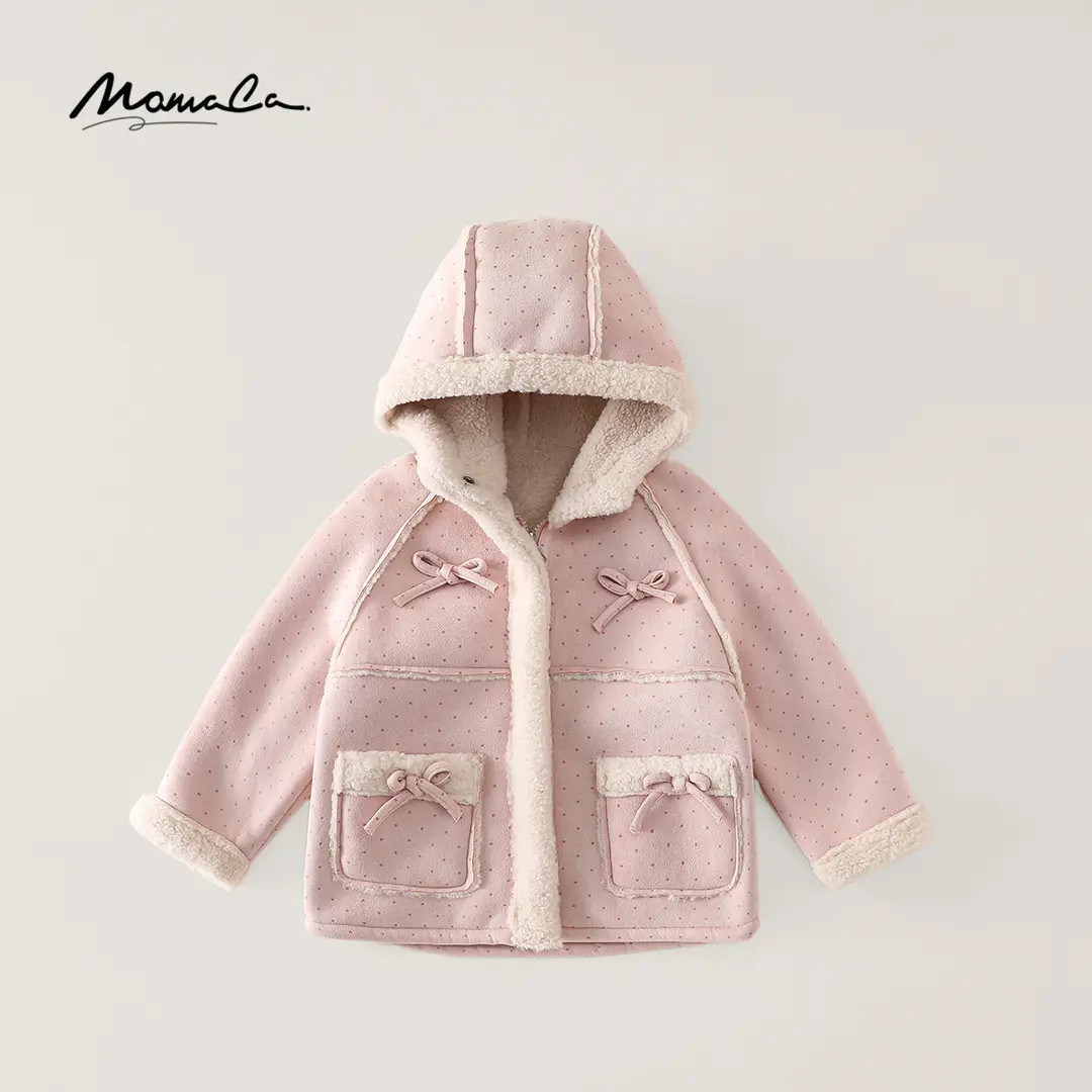 MOMOCO冬季女童甜美波点精致皮毛一体厚款加绒外套77830120010