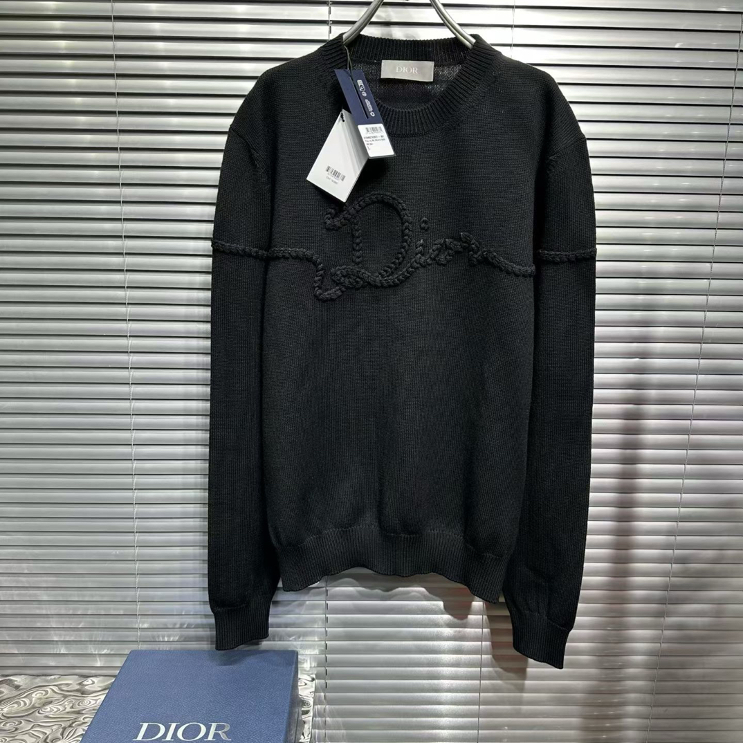 未使用 DIOR/迪奥 26ss重工系列胸前刺绣毛衣/L码