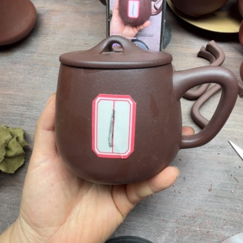 茶杯紫砂乡**叔半手工原矿底槽清高石瓢盖杯