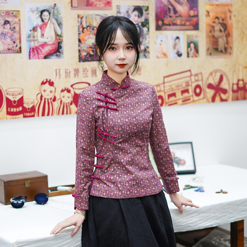 筠雅春季新款新中式复古显瘦旗袍式上衣时尚气质唐装上衣女25J032