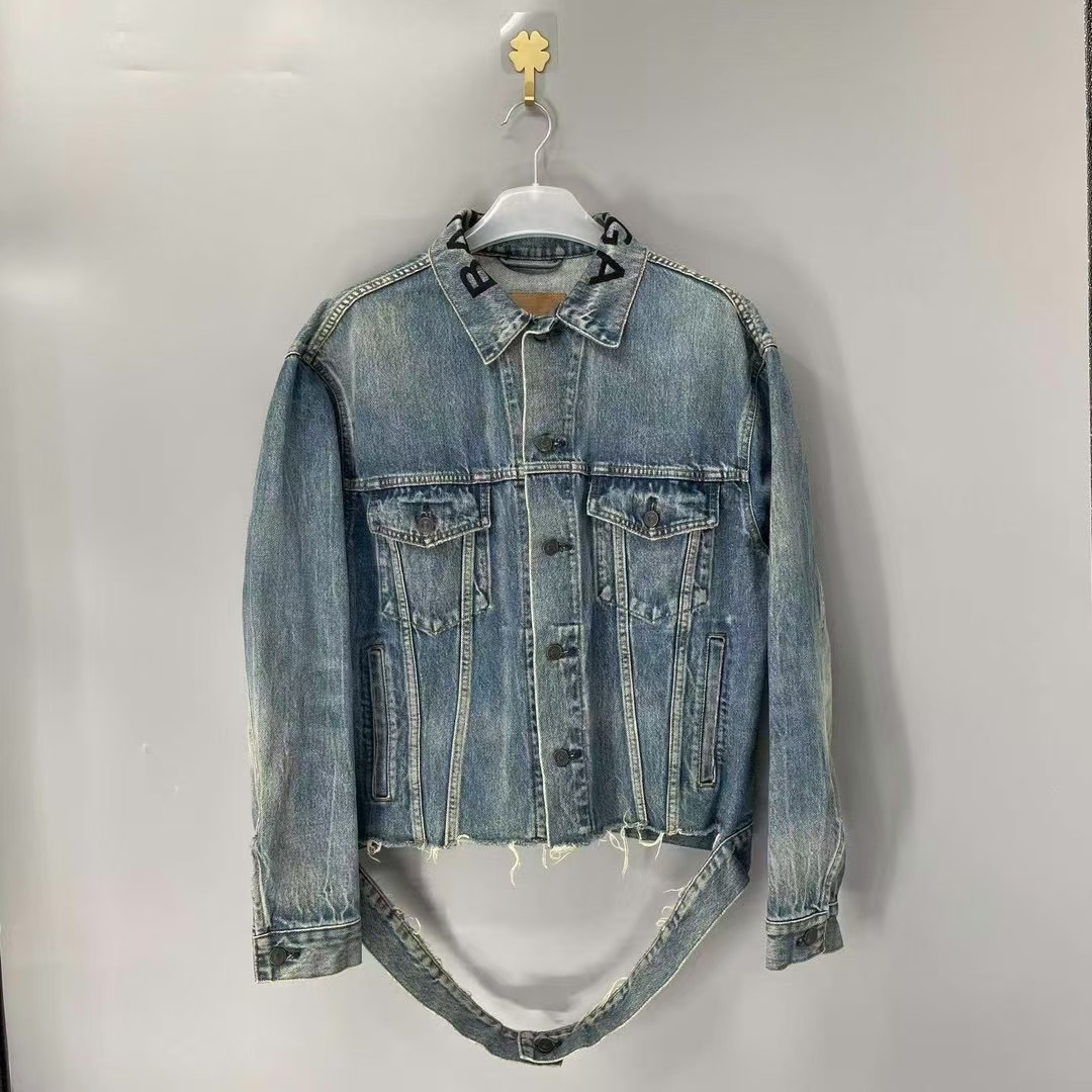 99新 Balenciaga/巴黎世家 /葡萄籽奢潮/做旧破坏牛仔外套/34码
