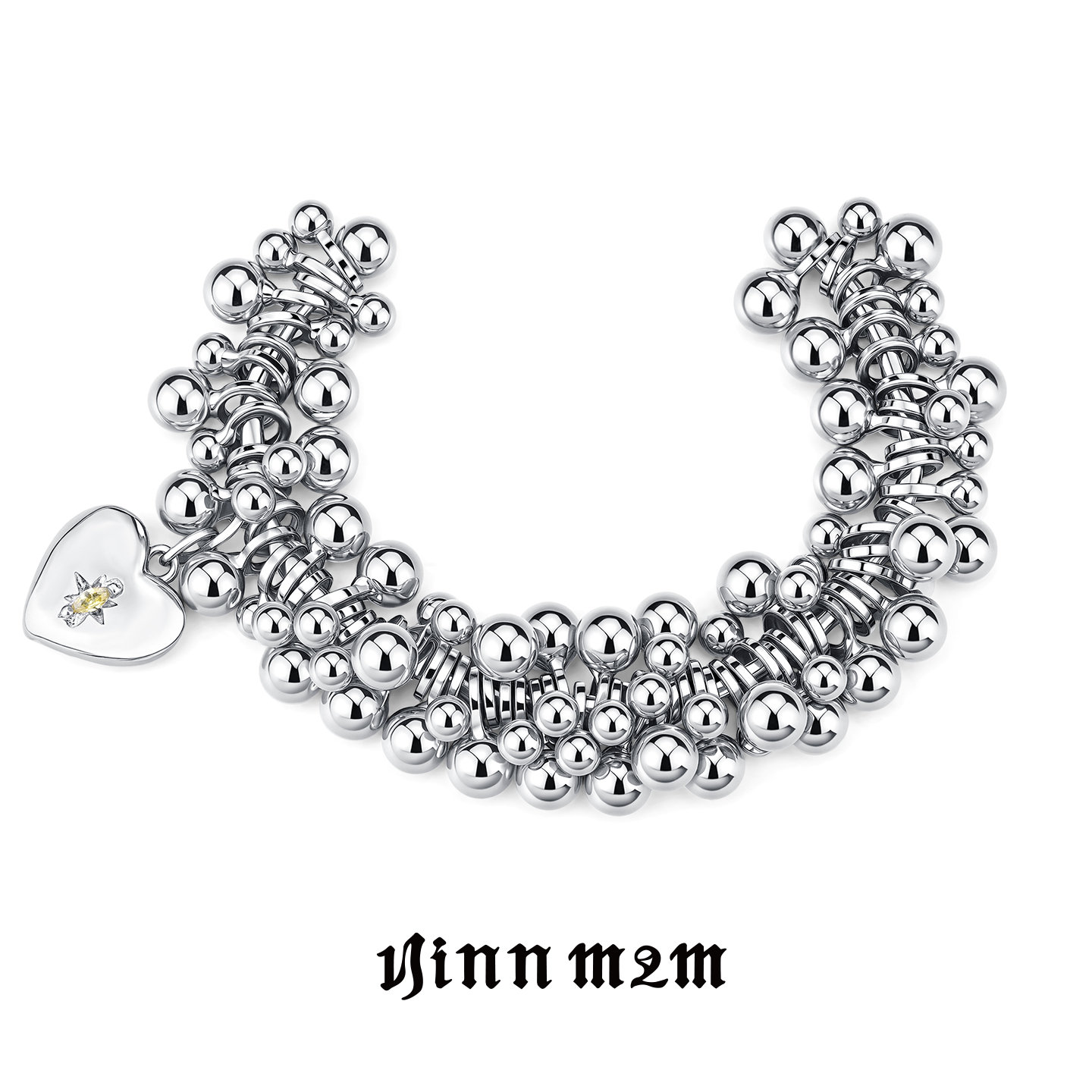 铜合金手链 1JINN M2M时尚银珠叠串爱心手镯女金属感腕饰