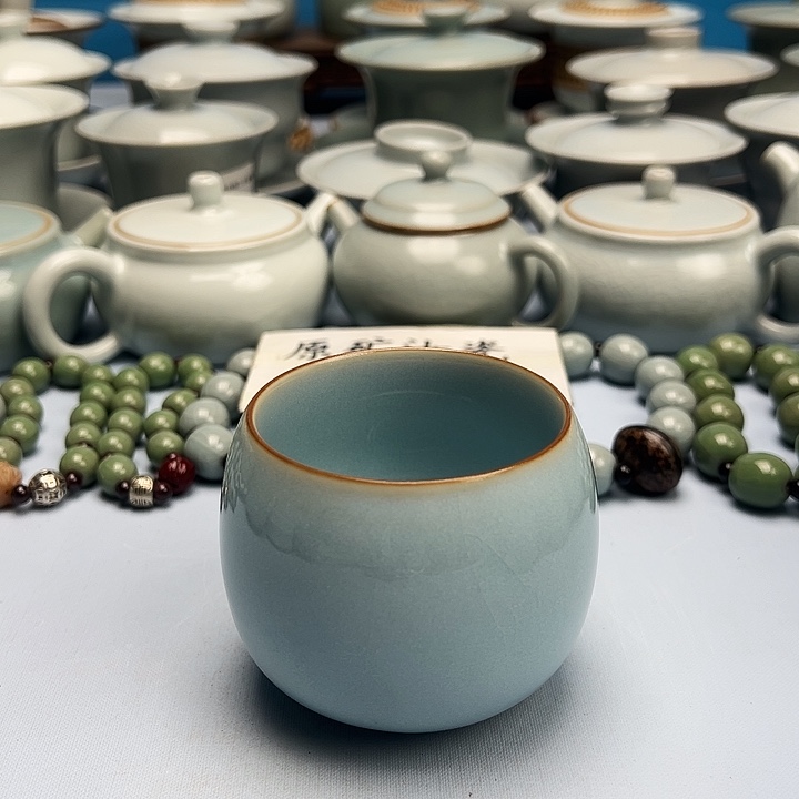 杯天青微蓝釉龙蛋杯原矿原釉原产地