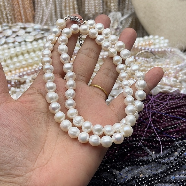 玛瑙/玉髓未镶嵌珠宝半成品一条9mm左右螺纹珍珠项链