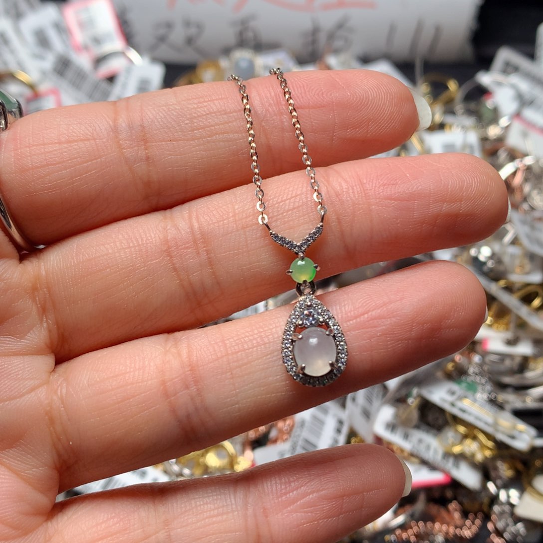 翡翠戒指银S925镶嵌天然翡翠吊坠