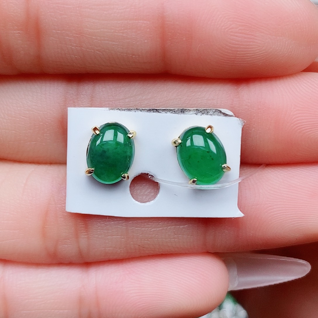 翡翠戒指银S925镶嵌耳钉
