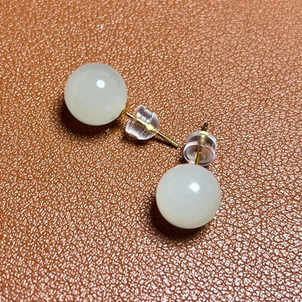天然和田玉白玉S925银耳钉简约百搭女款耳饰