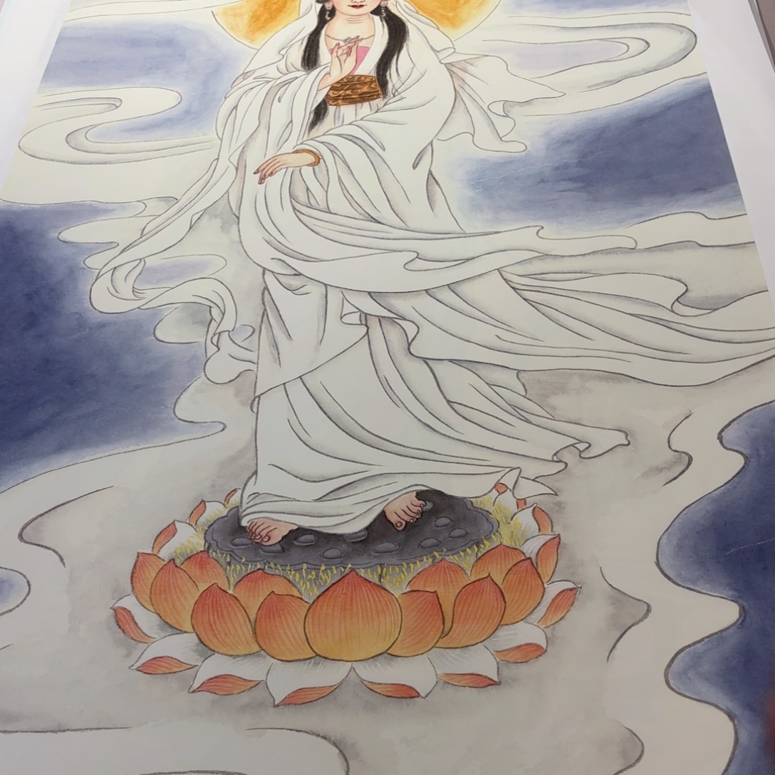 国画四尺精品工笔观音菩萨作品