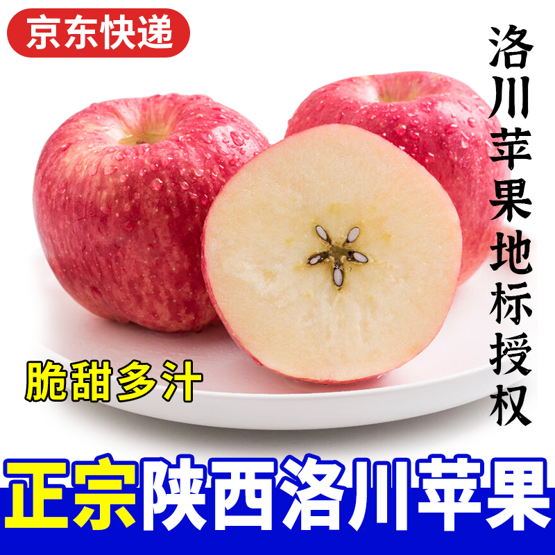 【京东洛川发】洛川红富士苹果20/18枚10斤满箱脆甜多汁新鲜水果