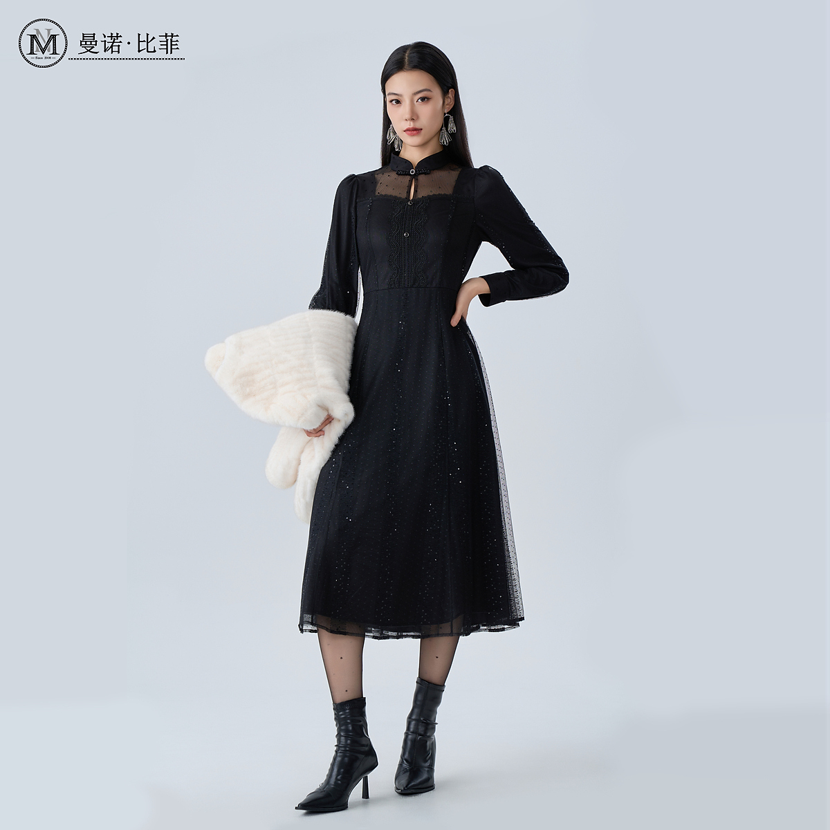 【达人专属】冬季法式优雅气质蕾丝连衣裙长裙MFEL141009