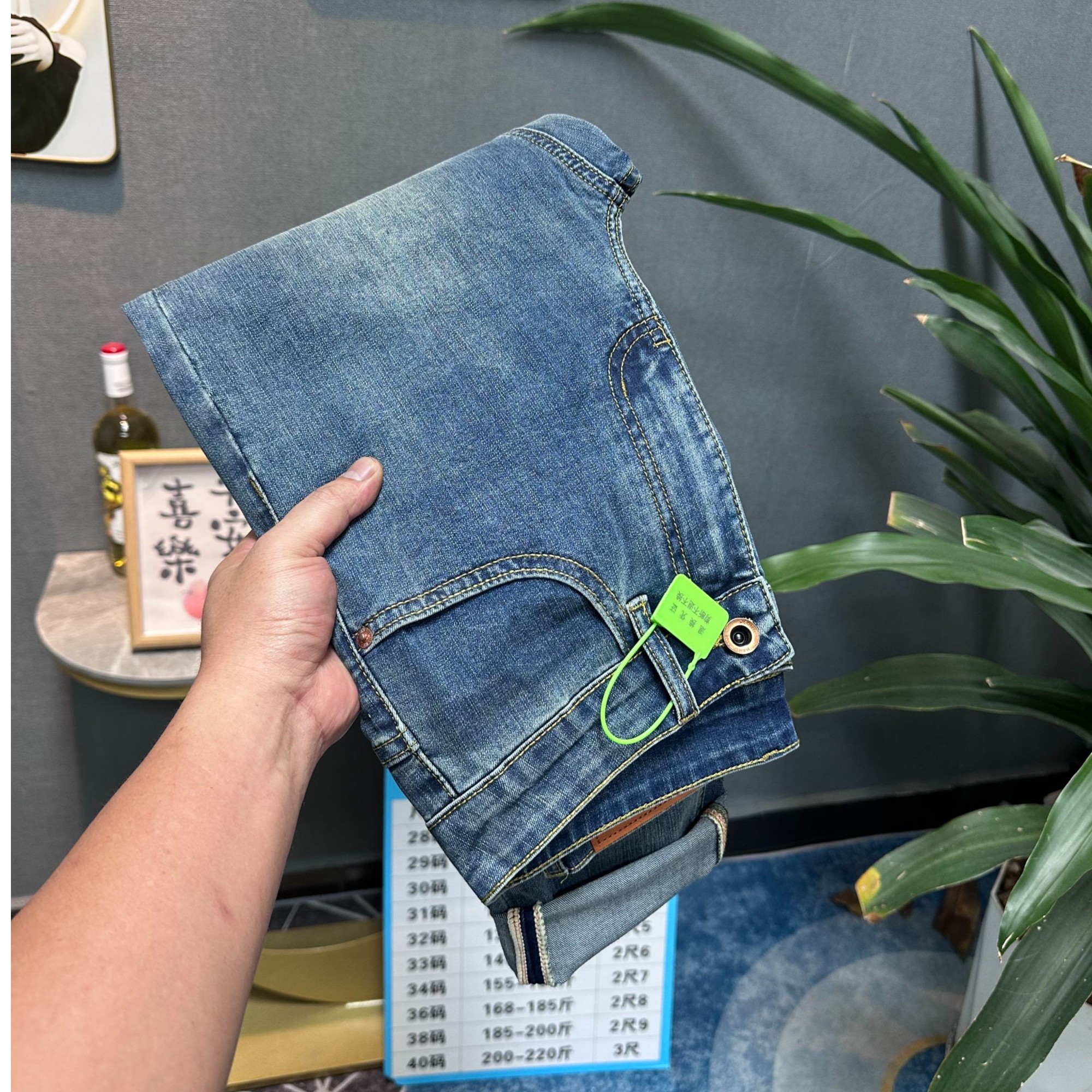 好（八分/九分/长裤）微锥修身直筒牛仔裤复古怀旧牛仔裤男款男装