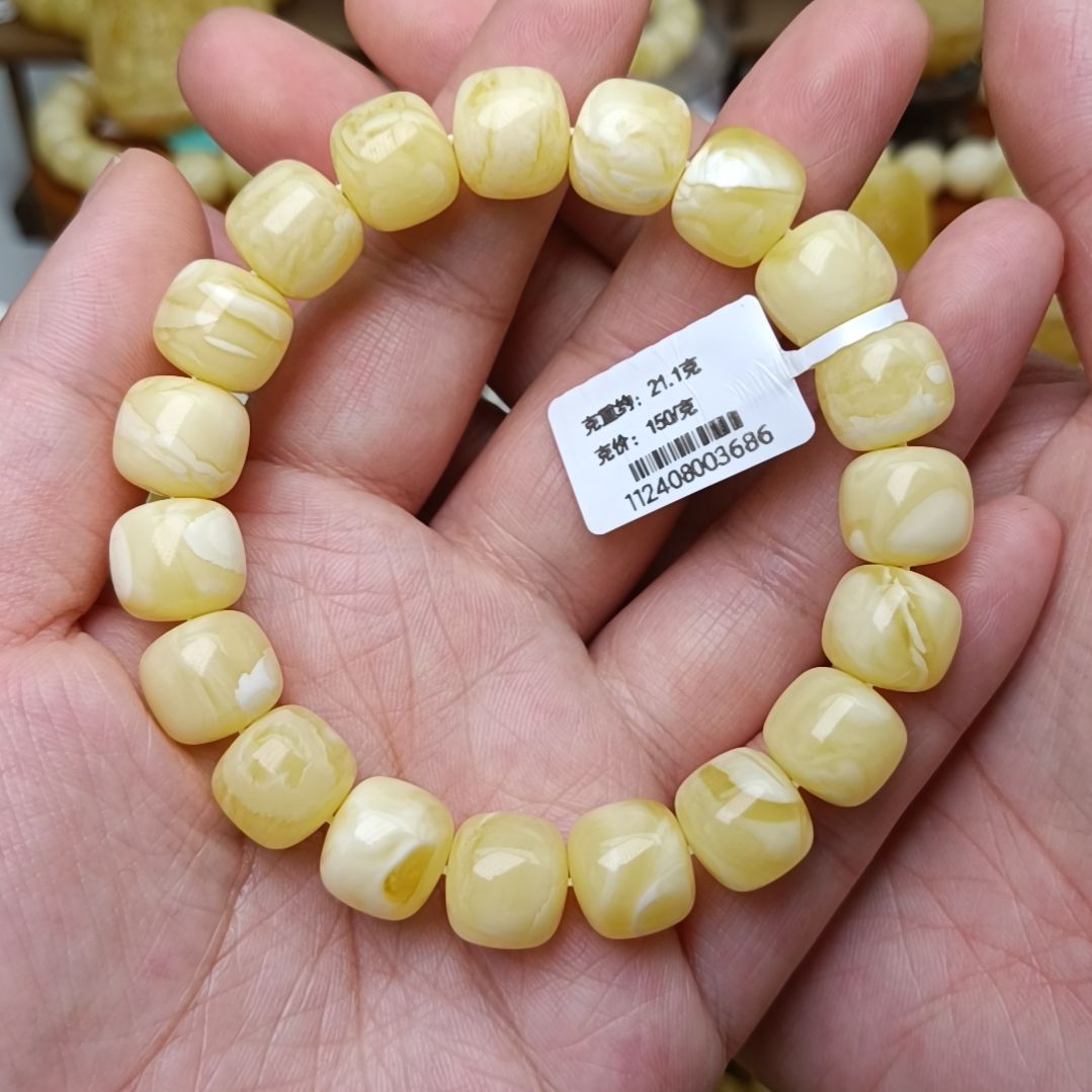 蜜蜡手链未镶嵌12老型浓白花蜡