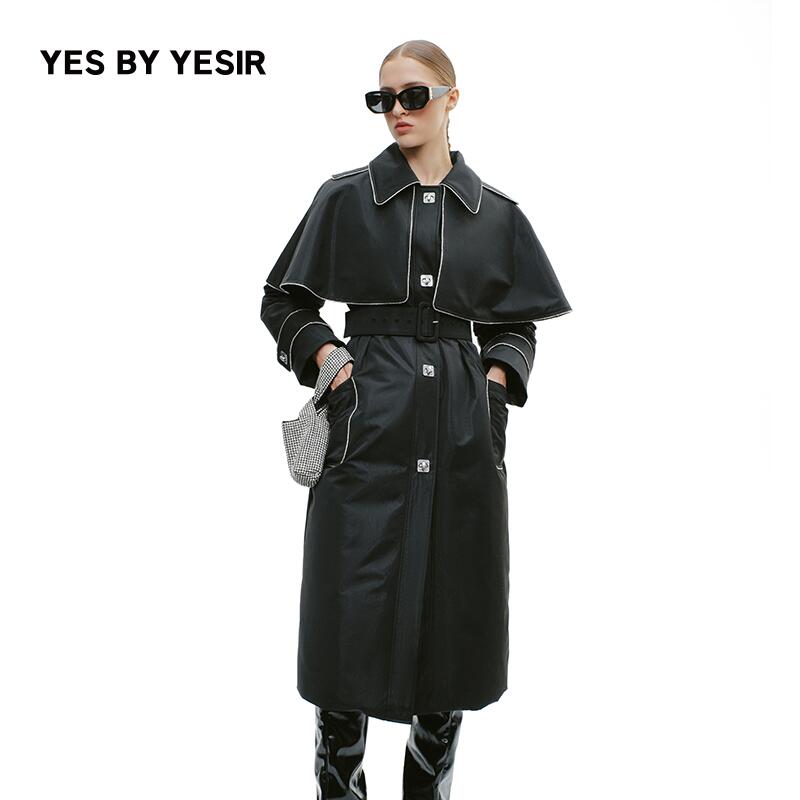 叶谦原创设计师2025冬新款诗意军旅可拆卸披肩90白鹅绒YEFLC19001