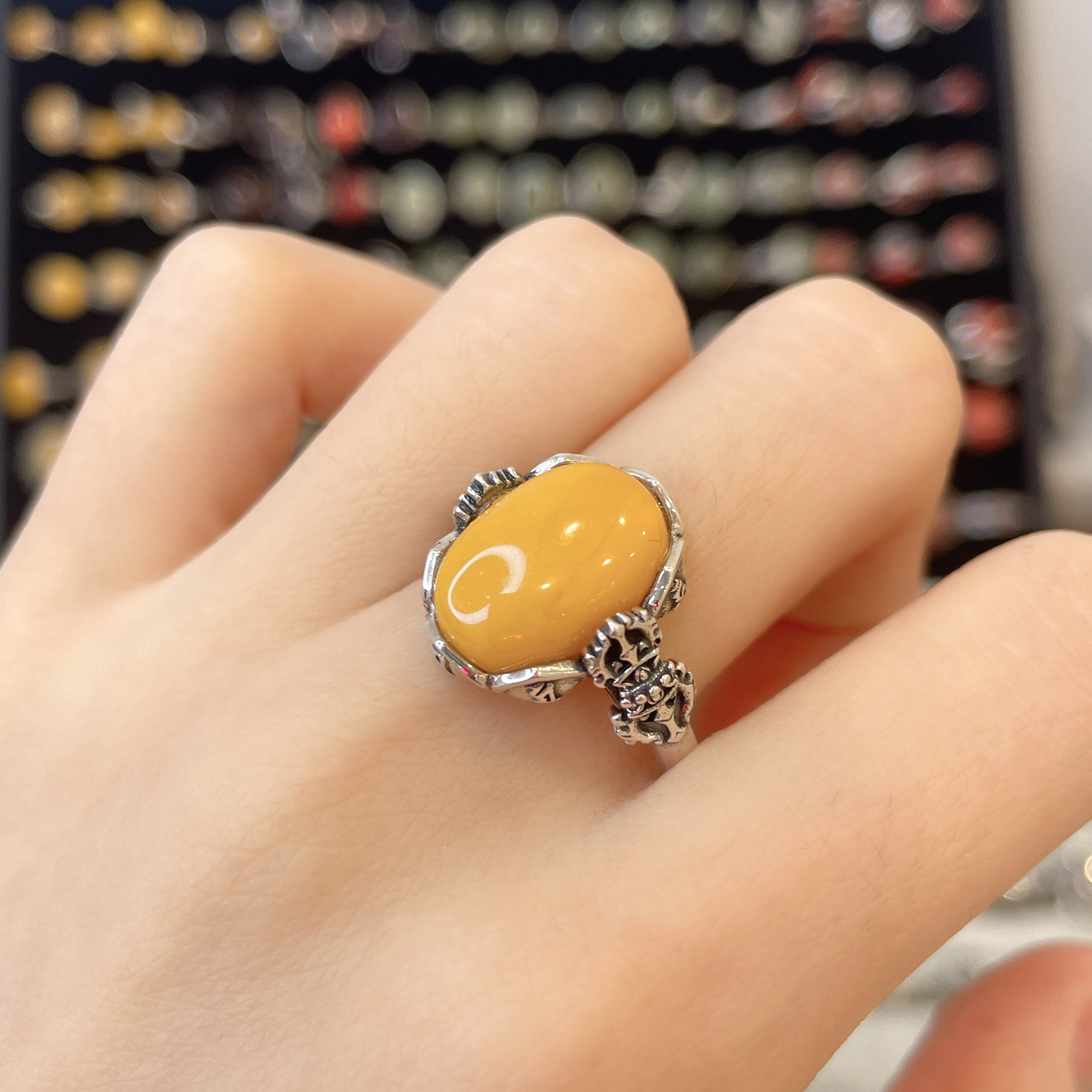 复古做旧金刚杵蜜蜡戒指中性风格精致