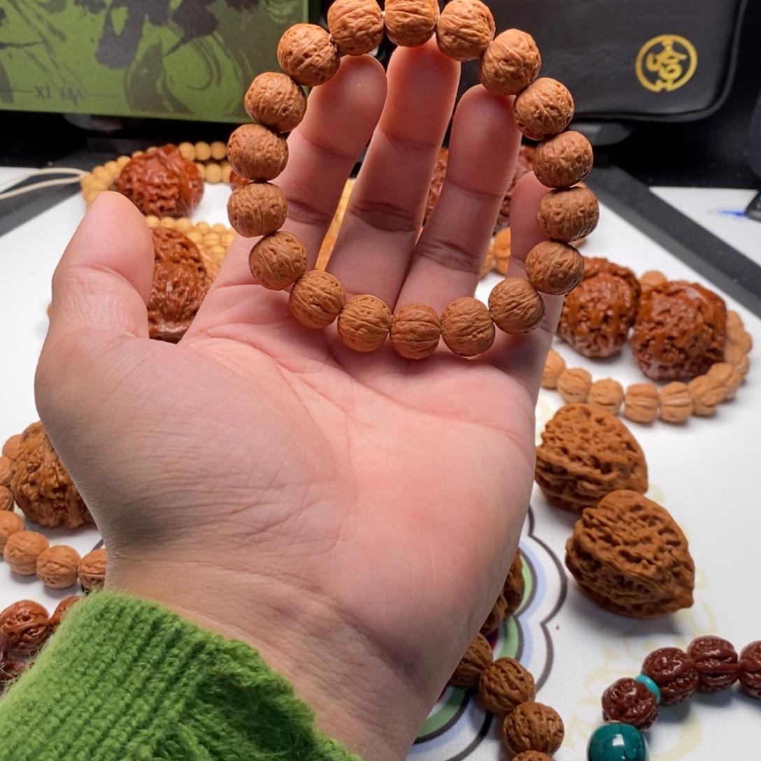 手串文玩核桃15x13麒麟纹磨盘