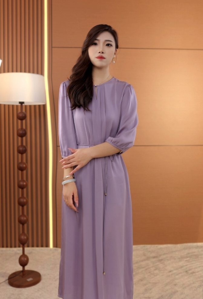 【紫韵雅裳】100%轻奢优雅桑蚕丝连衣裙