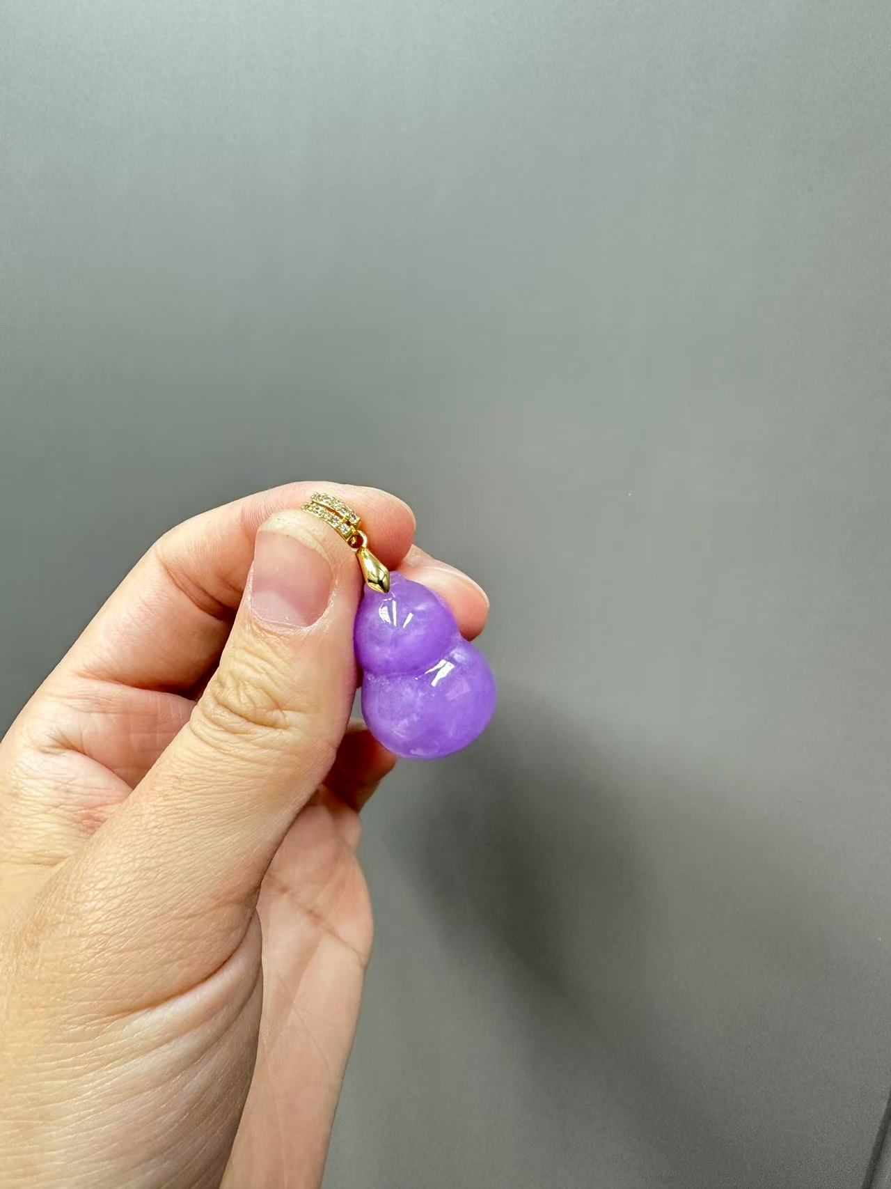翡翠紫翡14k满钻葫芦吊坠