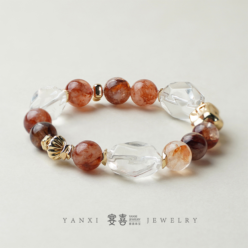 【红昭愿】白水晶随形✖红胶花单圈手串 多样性发其一