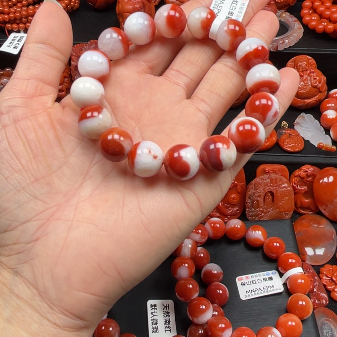 南红玛瑙未镶嵌红白手串
