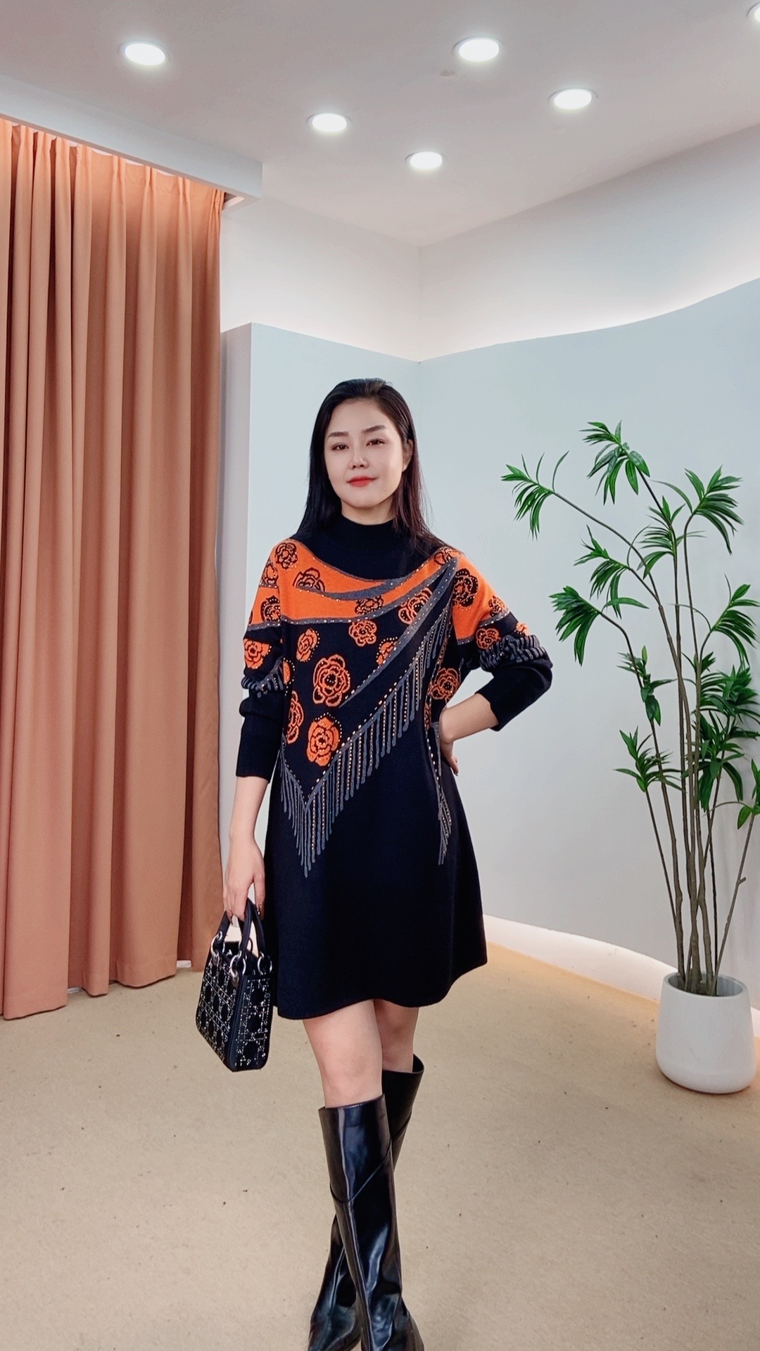 243针织时尚女士网红秋冬提花百搭休闲打底加厚女装连衣裙