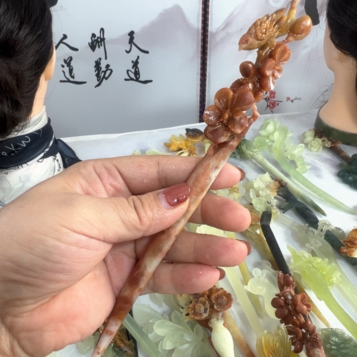 定制蛇纹石玉毛货发饰