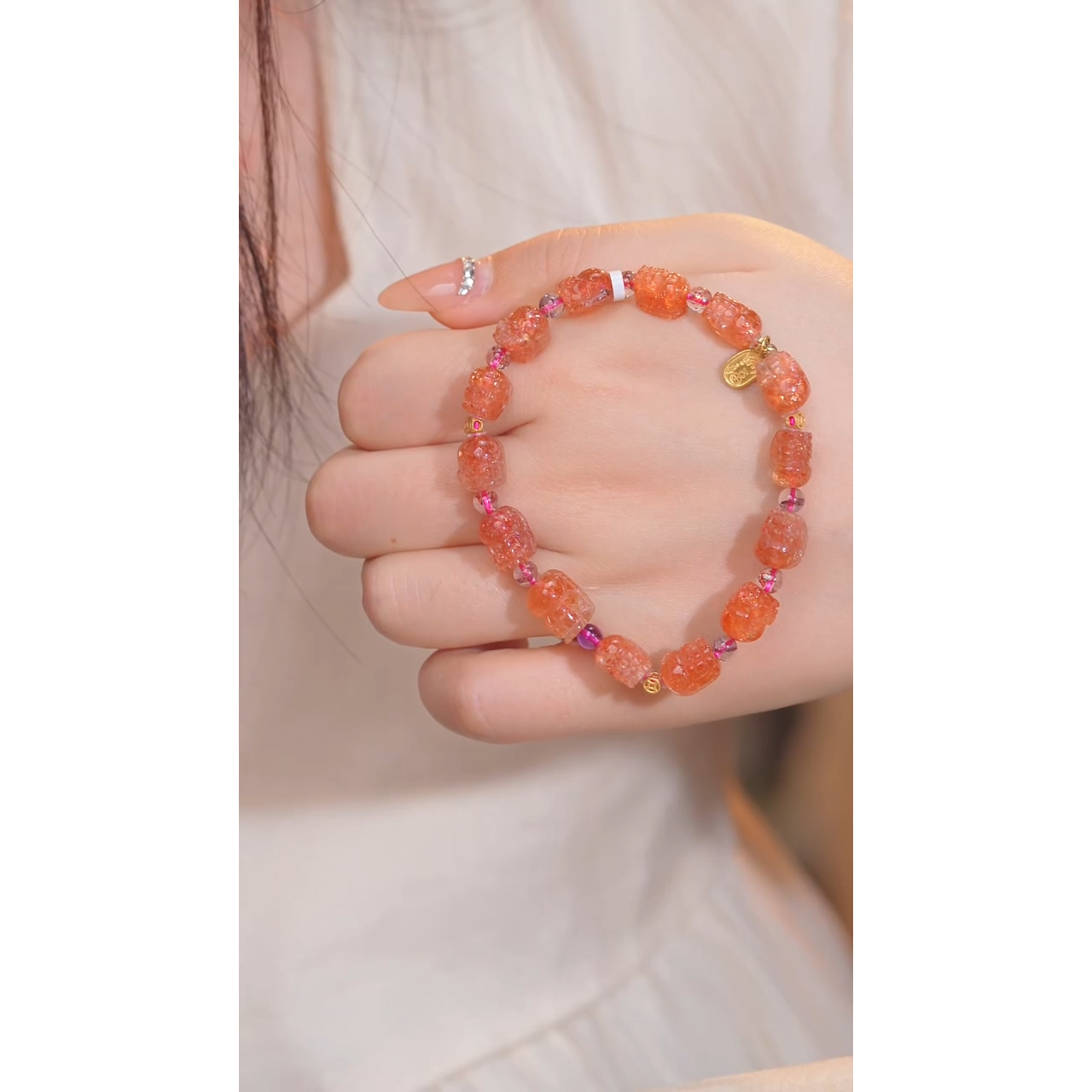 长石手串18K金镶嵌金太阳 @@N3828